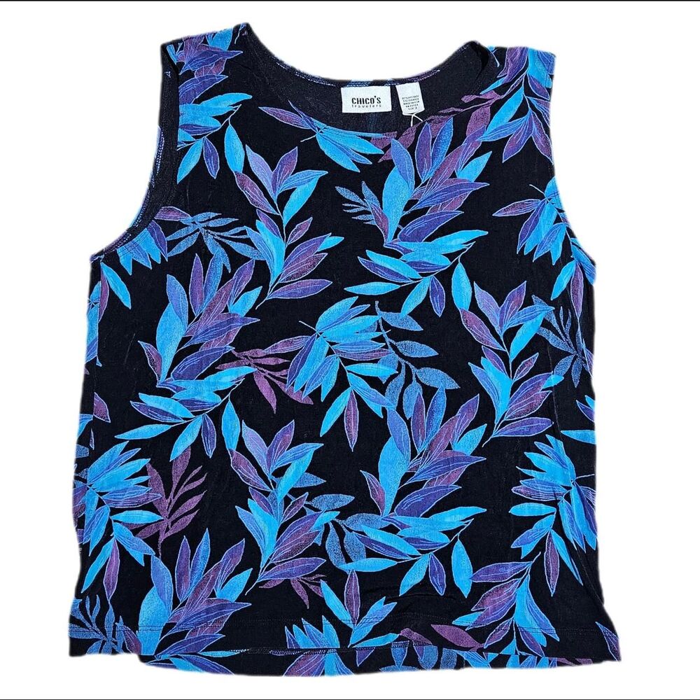 90s whimsigoth boho blue purple leaves black stretchy top